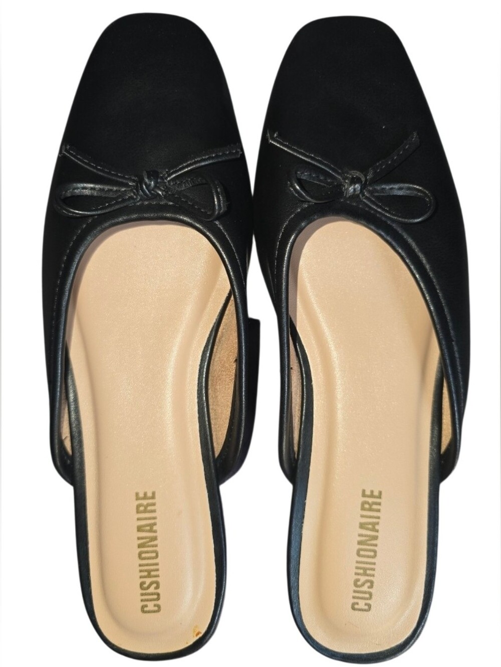 Cushionaire Women's Jade Ballet Mules Black Slip-On Flats Bow Size 8 Comfort